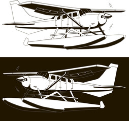 Monochrome sketch of a single-engine hydroplane, 2 options