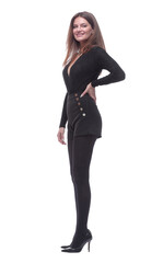 Fototapeta premium side view. attractive young woman looking at a white screen.