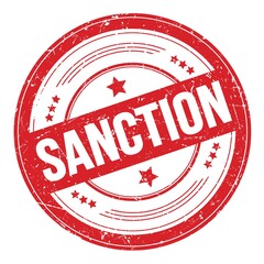 SANCTION text on red round grungy stamp.