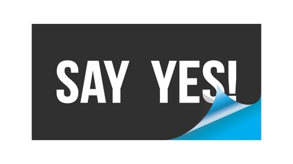 SAY  YES! text written on black blue sticker.