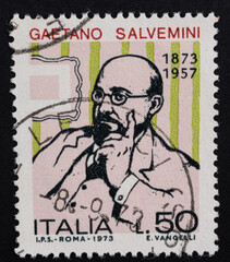 the commemoration of Gaetano Salvemini on an Italian postage stamp