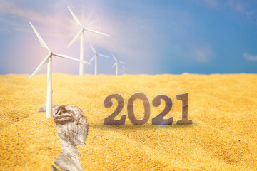 2021 to Renewable clean energy investment for sustainability concept and alternative energy...