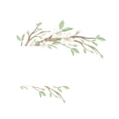Rectangular watercolor frame made of floral branch with leaves. Perfect for printing, web, design, various souvenirs, photo albums and other creative ideas.