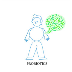 Probiotics vector background, lacto bacteria supplement, correct nutrition and digestion healthcare. Probiotcis micro lactobacillus acidophilus cells on white backdrop for prebiotic food package desig