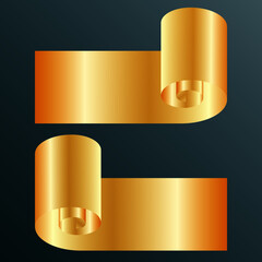 Two gold scrolls, rolls of paper on a blue background. Vector illustration.