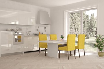 Fototapeta premium White stylish minimalist kitchen. Scandinavian interior design. 3D illustration