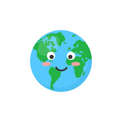 Cute happy Earth planet isolated on white background. Vector flat illustration