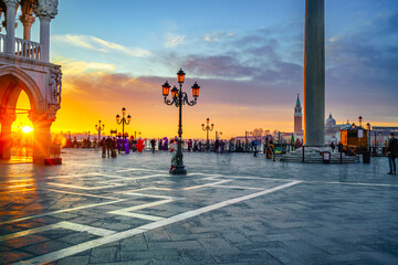 Piazza San Marco square at sunrise in Venice. Italy