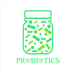 Probiotics vector background, lacto bacteria supplement, correct nutrition and digestion healthcare. Probiotcis micro lactobacillus acidophilus cells on white backdrop for prebiotic food package desig