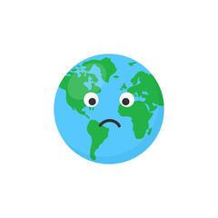 Sad Earth planet isolated on white background. Vector illustration