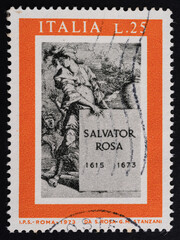 the commemoration of Salvador Rosa on an Italian postage stamp