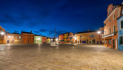 Main square architecture of Burano island. Italy