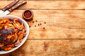 Baked partridge with pumpkin