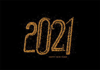 Happy New Year 2021 Particle Text Typography Design Banner Poster, Vector illustration.