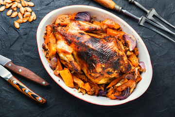 Baked partridge with pumpkin
