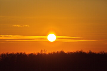Winter sunset in the suburbs of Moscow.