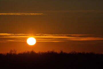 Winter sunset in the suburbs of Moscow.