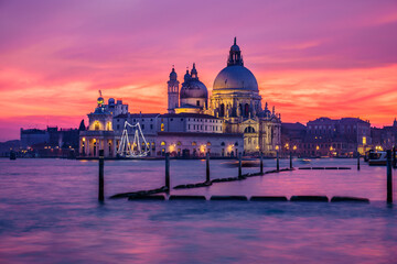 Fototapeta na wymiar Santa Maria della Salute cathedral at sunset in Venice