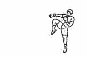 Silhouette of a Boxing doing standing side kick, Particle art illustration Design.