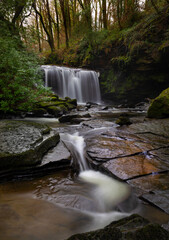 Waterfall on The Upper Clydach River which runs through the town of Pontardawe in the Swansea Valley, South Wales, UK
