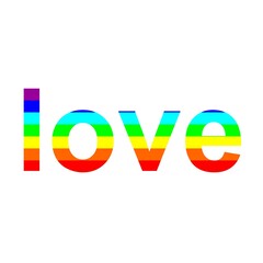 Vector image of multi-colored word love. Letters of love painted with bright colors of the rainbow. Multicolored background