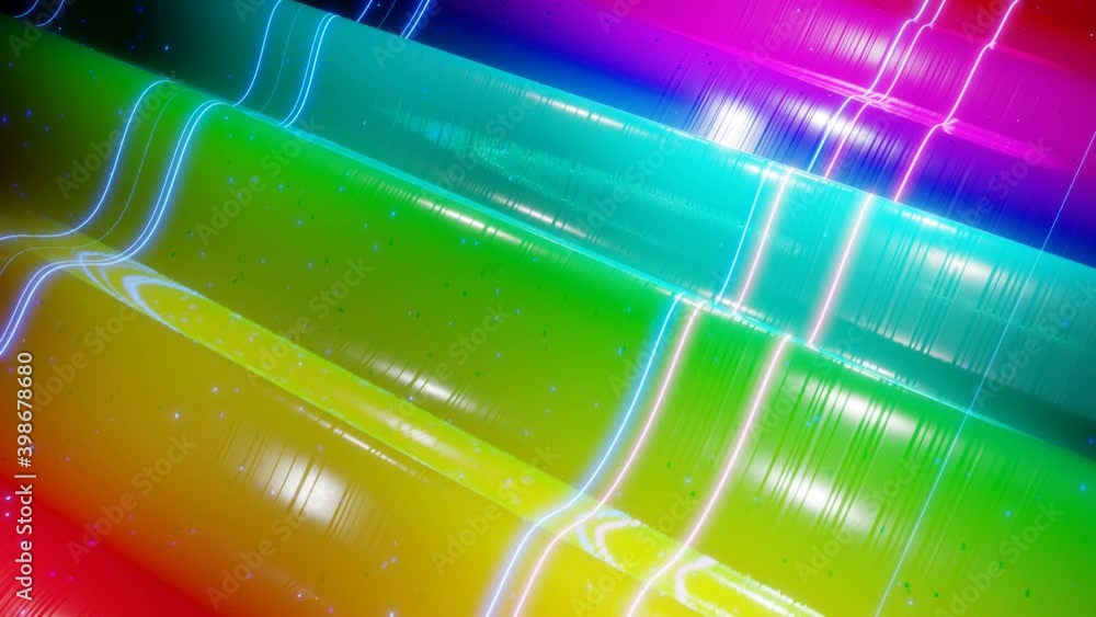 Poster abstract 3d surface with beautiful waves, luminous sparkles and bright color gradient, colors of rai