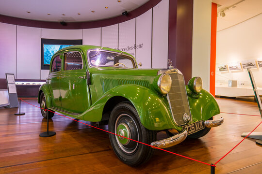 Weybridge,UK-April 4, 2019: 1953 Mercedes Benz 170 Va model on display at Mercedes Benz museum in Weybridge. It was the 1.7 liter four cylinder rear wheel-drive car