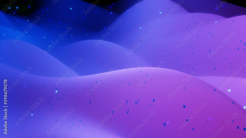 Poster abstract 3d surface with beautiful waves, luminous sparkles and bright color gradient. waves run on 