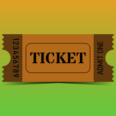 Vintage style ticket with shadow. The color is brown, beige on a green background. Vector illustration.