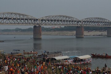 Varanasi,Uttar Pradesh,India- November 22 2020: Landscape view of the beautiful evening at the...