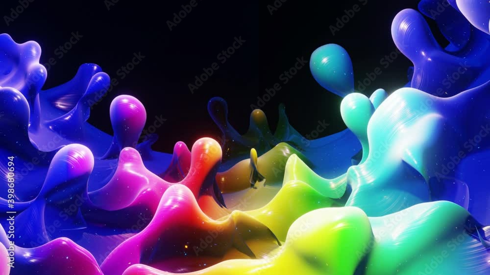 Poster smooth abstract animation of liquid gradient rainbow color in 4k. bright glossy paint surface as abs