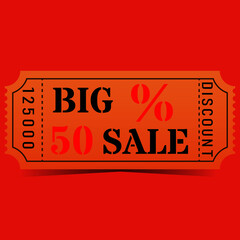 Orange 50 percent discount coupon in vintage style with shadow. Vector illustration.