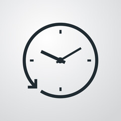 Icono reloj simple con flecha circular girando alrededor con lineas en fondo gris