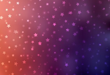 Dark Pink, Red vector layout with bright snowflakes, stars.