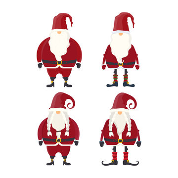 A set of Santa Claus with a white beard, pigtails and red clothes. New year concept. Vector.