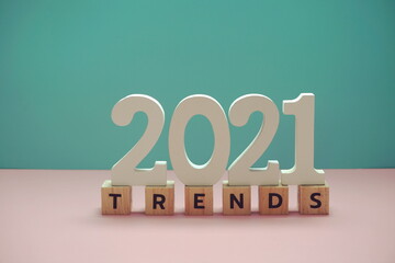 Trends 2021 alphabet letter on blue and pink background