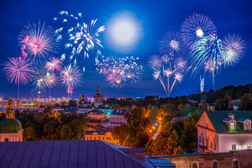 Fireworks display at Kiev Pechersk Lavra or the Kiev Monastery of the Caves