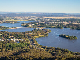 Fototapeta na wymiar Lake Burley Griffin photographed from the Telstra Tower - Canberra, Australian Capital Territory, Australia