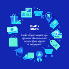 Shopping round concept banner in flat style with place for text