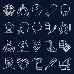 Flu and coronavirus icon set in thin line style