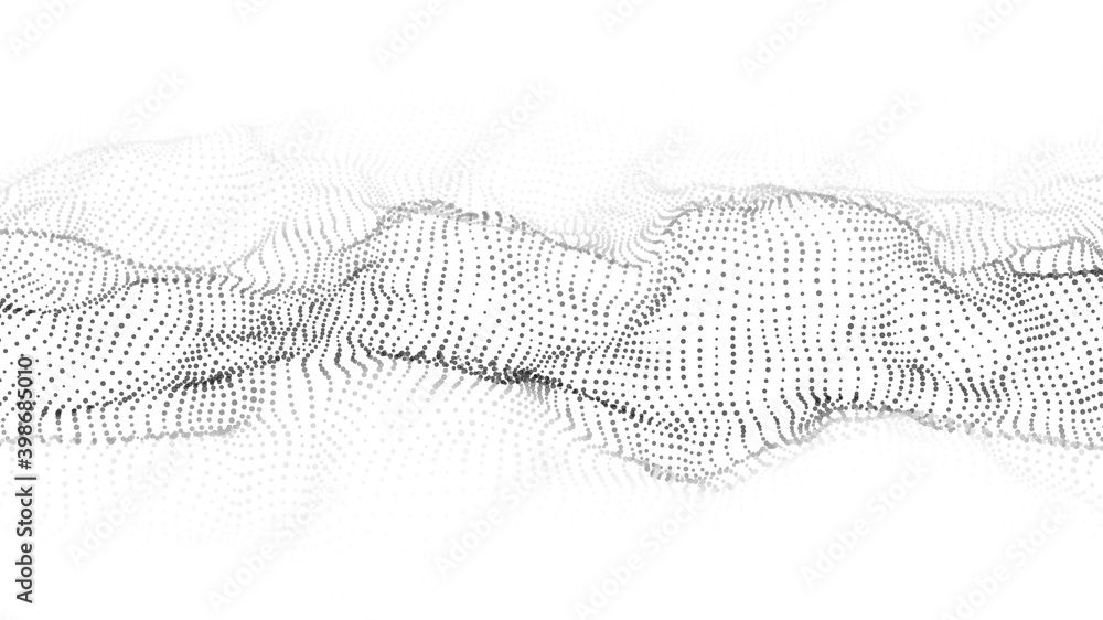 Poster digital dynamic wave of particles. vector abstract white futuristic background. big data visualizati