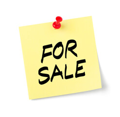 Yellow paper note with text For Sale