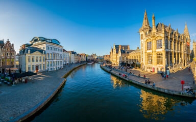 Naklejka na ściany i meble Ghent old town panorama in afternoon light. Belgium