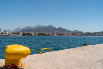 A panoramic image of the southern coastal town of Lerapetra on the Greek island of Crete. Picture taken from promenade