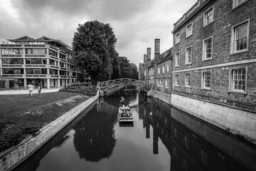 Famous Newton's bridge known as Mathematical Bridge in Cambridge city in England