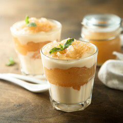 Homemade apple dessert with custard
