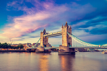 Tower Bridge at beautiful sunset in London. England