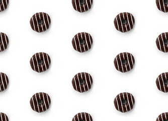 Seamless pattern with tasty chocolate donuts on white background