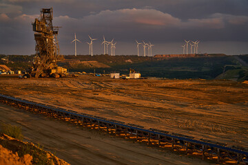 Coal mining excavators and the surrounding nature
