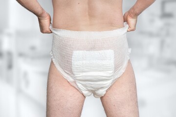 Man wearing incontinence diaper